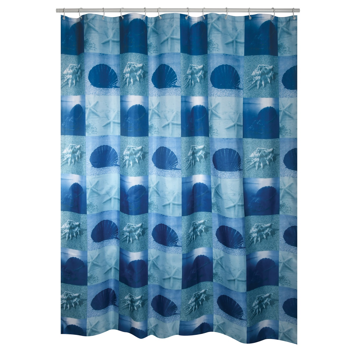 CORTINA DE BAÑO DE POLYESTER CONCHA AZUL 180 X 200 CM - Casalandia